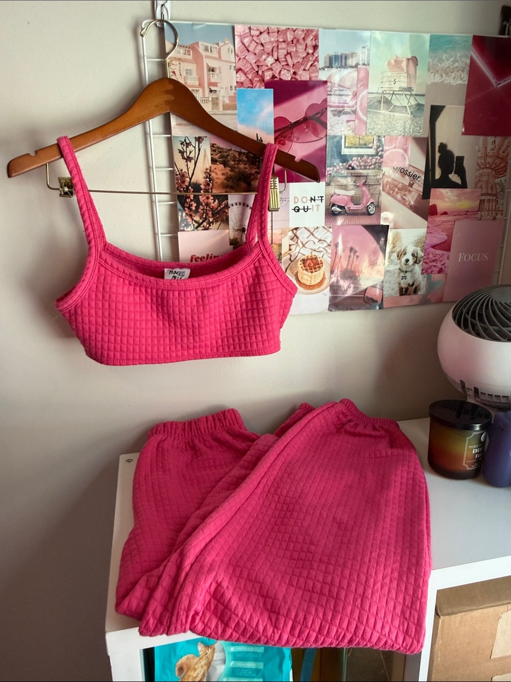 Princess Polly Unbranded Women's Hot Pink Quilted Lounge Bralette and Pants Set